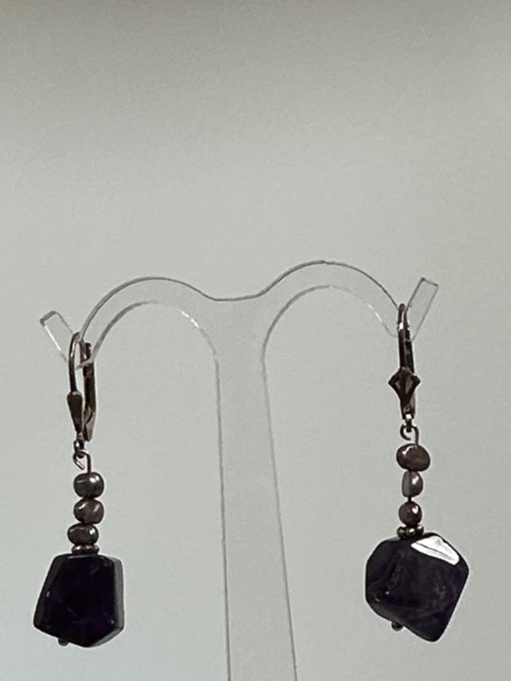 925 Sterling Silver Amethyst real Pearls Gem Drops